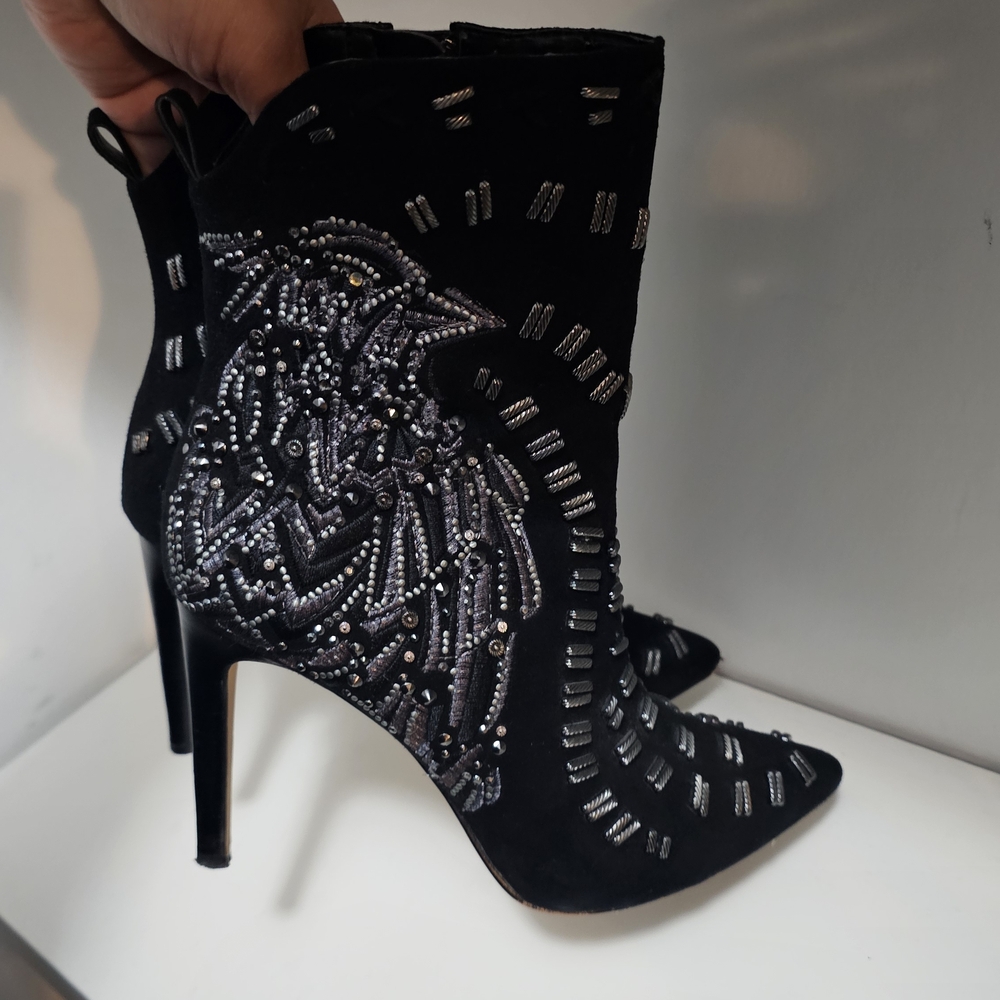 Sam Edelman Embellished Black Stiletto Ankle Boots
